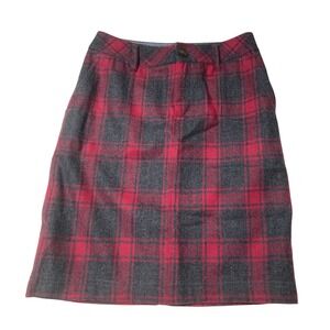 Eddie Bauer Wool Blend Plaid Skirt Womens Size 2 Red Gray‎ Academia Cottagecore